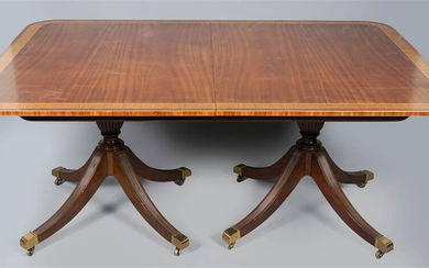 BAKER COLONIAL WILLIAMSBURG INLAID MAHOGANY TWO PEDESTAL DINING TABLE