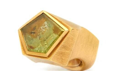 BERYL AND GOLD RING, probably BY MAJO FRUITHOF, ca. 1994....