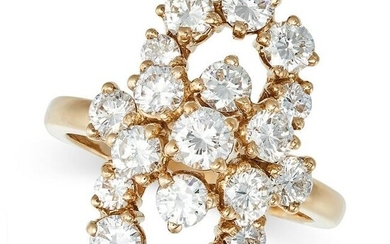 BOUCHERON, A DIAMOND CLUSTER RING in 18ct yellow gold, the stylised openwork design set with round