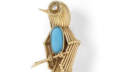 BROCHE TURQUOISE ET DIAMANTS, VERS 1960 | TURQUOISE AND DIAMOND BROOCH, 1960S