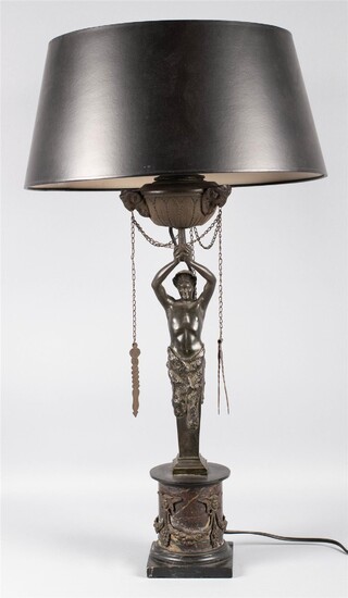 BRONZE HERM LAMP ON A ROUGE MARBLE BASE