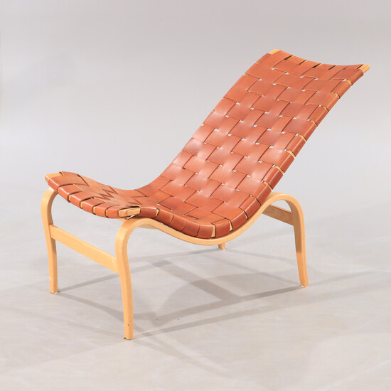 BRUNO MATHSSON. Easy chair, book with braided leather seat, model 36, Bruno Mathsson International Värnamo.