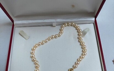 Beau COLLIER perles de culture chocker fermoir perle or TECLA, long 48 cm, poids 40...