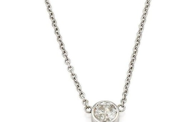Bezel Set Diamond Pendant Necklace in 14K White Gold