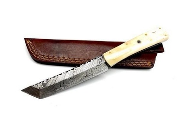 Bone Handled Tanto Blade Damascus Steel Knife