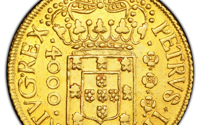 Brazil: , Pedro II gold 4000 Reis 1697-(B) AU50 PCGS,...