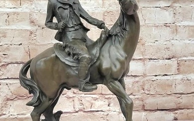Bronze Western Sculpture Cowboy on Horseback Statue Figure - 14" x 11"