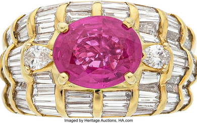 Burma Ruby, Diamond, Gold Ring Stones: Oval-shaped ruby weighing...