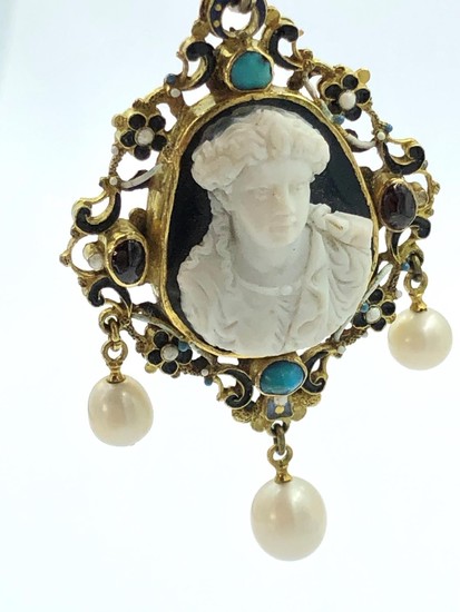 C18th reversable pendant, central carved agate in a pierced ...