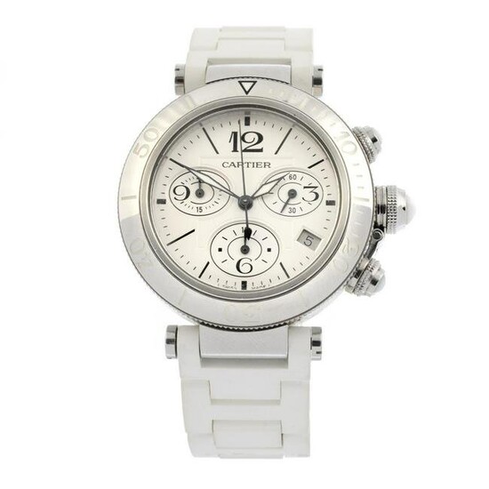 CARTIER - a Pasha chronograph bracelet watch. Stainless steel case with calibrated bezel. Case width