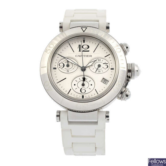 CARTIER - a bi-material Pasha chronograph bracelet watch, 37mm.