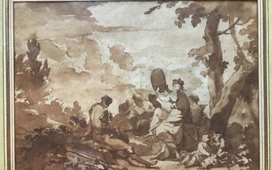CASANOVA Francesco (Londres 1727 - Mödling 1803) Groupe de personnages sous un arbre avec une...