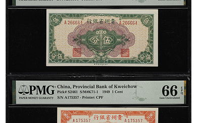 CHINA--PROVINCIAL BANKS. Lot of (5). Hainan Bank and Provincial Bank of Kweichow. 1 Cent to 10 Cents, 1949. P-S1452, S1453, S2461 to S24...