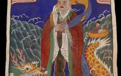 CHINESE ANTIQUE SCROLL WITH DRAGON AND IMMORTAL
