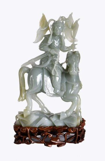 CHINESE CELADON JADE HORSE AND RIDER GROUP