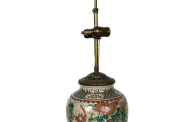 CHINESE CRACKLEWARE PORCELAIN JAR MOUNTED AS A TABLE LAMP 19th Century Vase height 9.5". Total