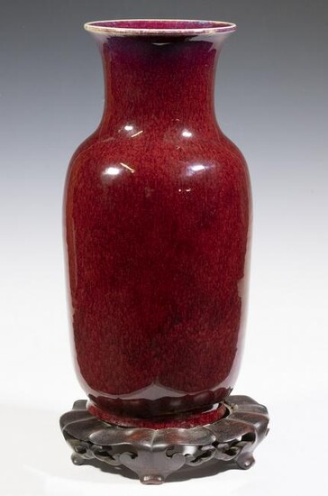 CHINESE QING 19TH C. SANG DE BOEUF ROULEAU VASE