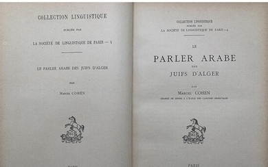 COHEN (Marcel). "Le Parler des Juifs d'Alger", Paris, H. Champion, 1912. Gr. in-8 demi-basane, couverture conservée xvii-55...