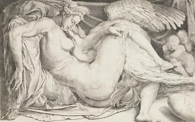 CORNELIS BOS (after Michelangelo), Leda and the Swan.