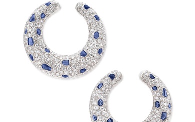 Cartier Pair of sapphire and diamond ear clips, 'Panthère'