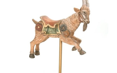 Carved and Painted Wood Standing Carousel Goat.