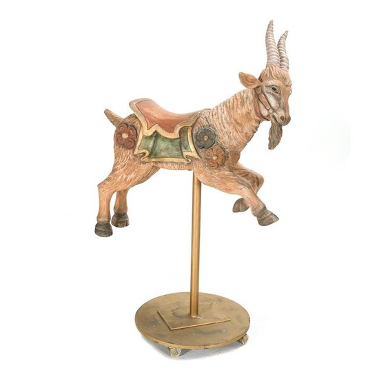 Carved and Painted Wood Standing Carousel Goat.