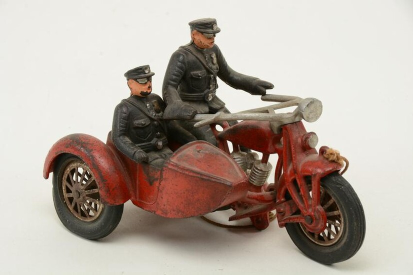 Cast iron Hubley Indian motorcycle with sidecar and