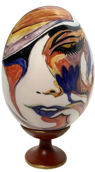 Ceramic Egg, hand painted with floral decorations. H Cm