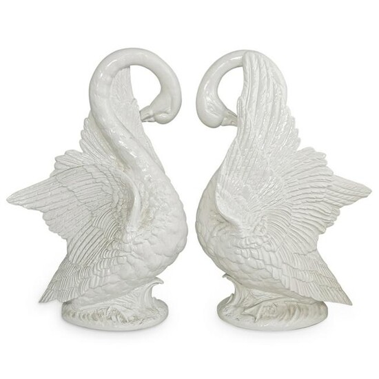 Ceramic White Glazed Geese Statues