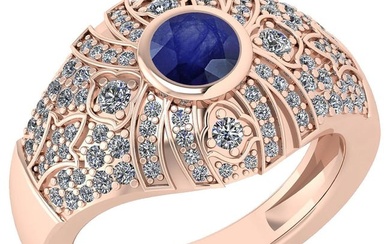 Certified 1.04 Ctw Blue Sapphire And Diamond Ladies Fashion Halo Ring 14K Rose Gold (VS/SI1) MADE IN