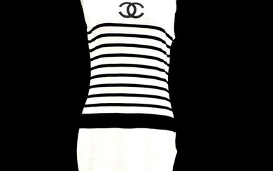 Chanel #40 Stripe Sleeveless Dress Skirt Black White 100% Cotton
