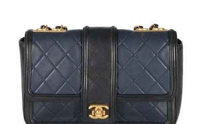 Chanel Navy Black Quilted Lambskin Medium Elegant CC Flap Bag