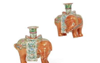 Chinese Export porcelain elephant candlesticks