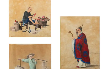 Chinese Guangdong (Canton) Export School, 19th century 'Character studies' Gouache on paper,...