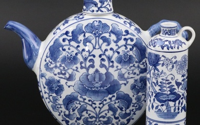 Chinese Hand-Painted Ceramic Teapot and Handled Vase