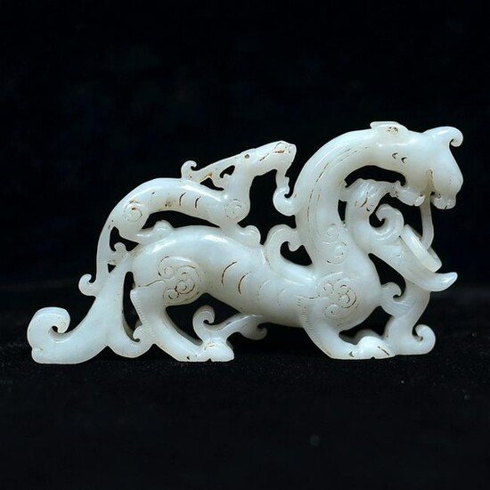 Chinese Hetian White Jade Dragon