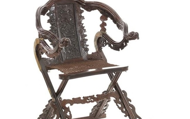 Chinese Hongmu hunting chair with footrest, Minguo