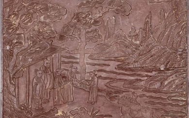Chinese Qing Bronze Bas Relief Table Screen