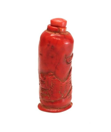 Chinese Red Coral Carved Dragon Snuff Bottle