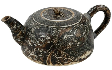 Chinese Unglazed Porcelain Dragon Teapot