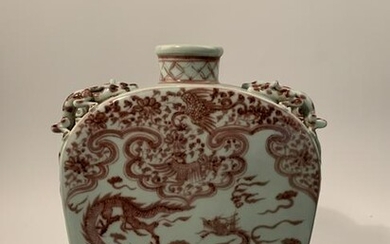 Chinese Yuan Red Glaze Phoenix and Dragon Vase