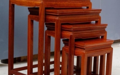 Chinese teak nest of tables (purchased Hong Kong 1980s),...