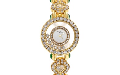 Chopard 'Happy Diamonds' Emerald and Diamond Wristwatch | 蕭邦 | 'Happy Diamonds' 祖母綠 及 鑽石 腕錶