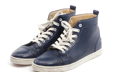 Christian Louboutin A pair of high-top of dark blue leather and white...