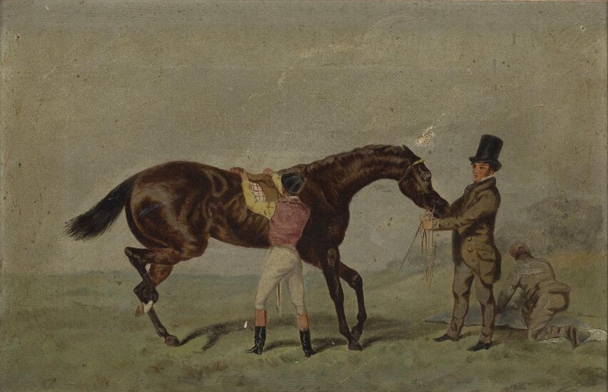 Circle of Henry Thomas Alken, British 1785-1851- A bay racehorse; oil on canvas, 20 x 30.4 cm.