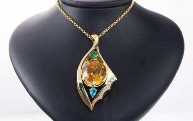 Citrine, Emerald, Topaz, Diamond Pendant
