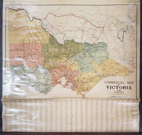 Commercial Map of Victoria & Riverina, on canvas, by J Creffield Ltd 171 King St Melbourne