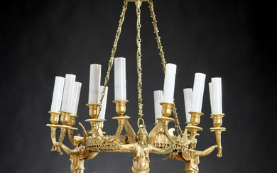 Continental Empire gilt bronze 12-arm chandelier