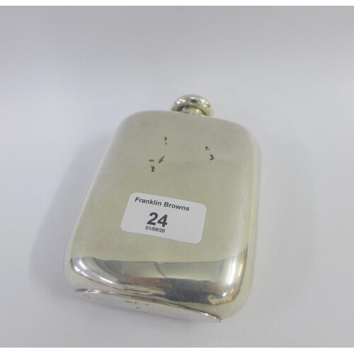 Continental silver hip flask with screw top, 14cm high