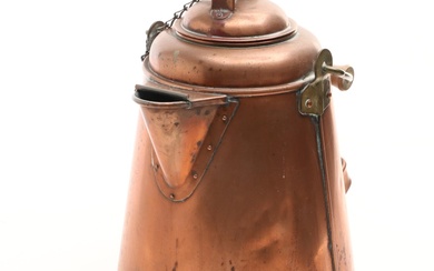 Copper and Brass Coffee Pot with Bail Handle, Late 19th/ Early 20th Century